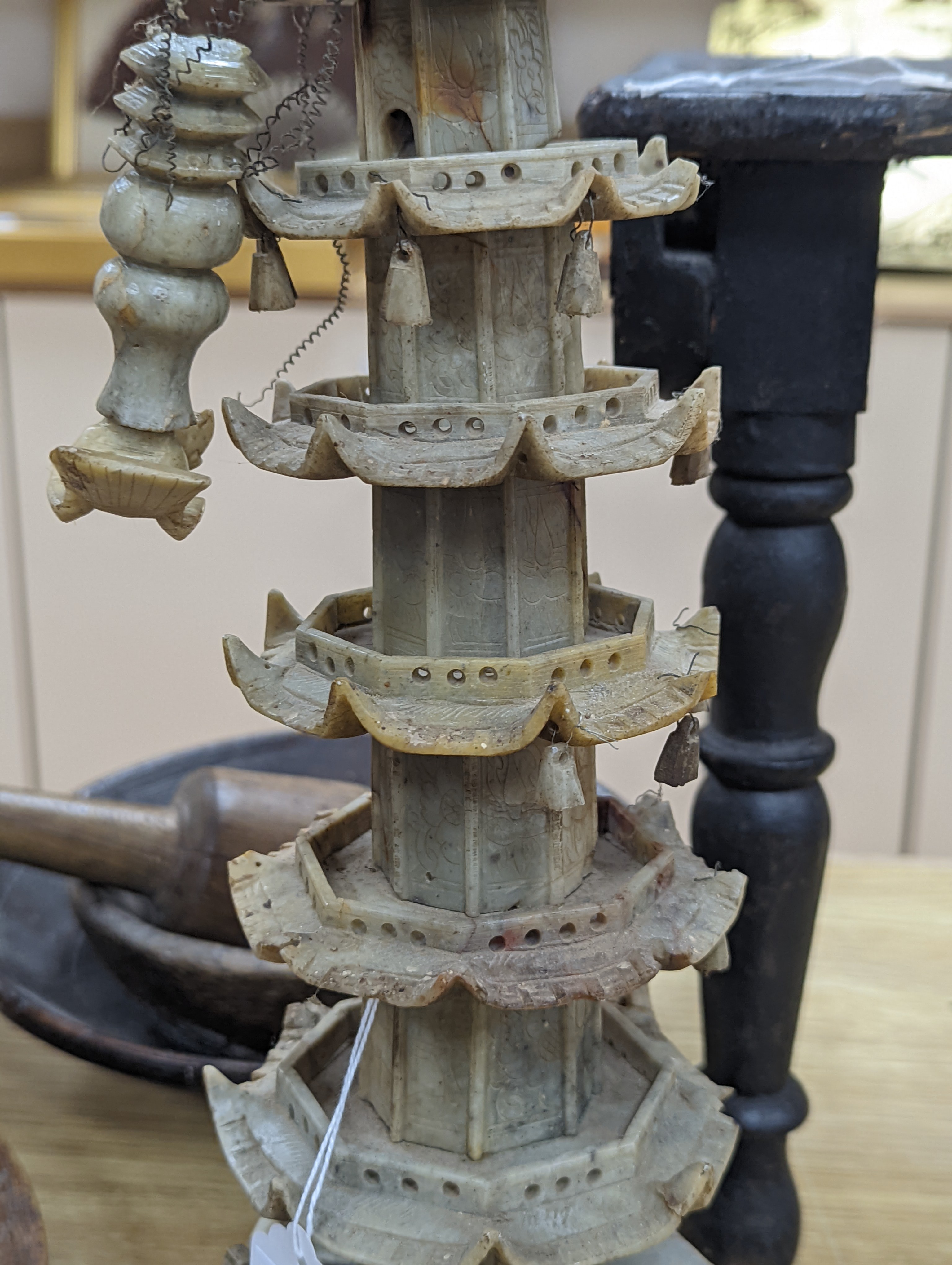A Chinese soapstone model of a pagoda, early 20th century, 42cm